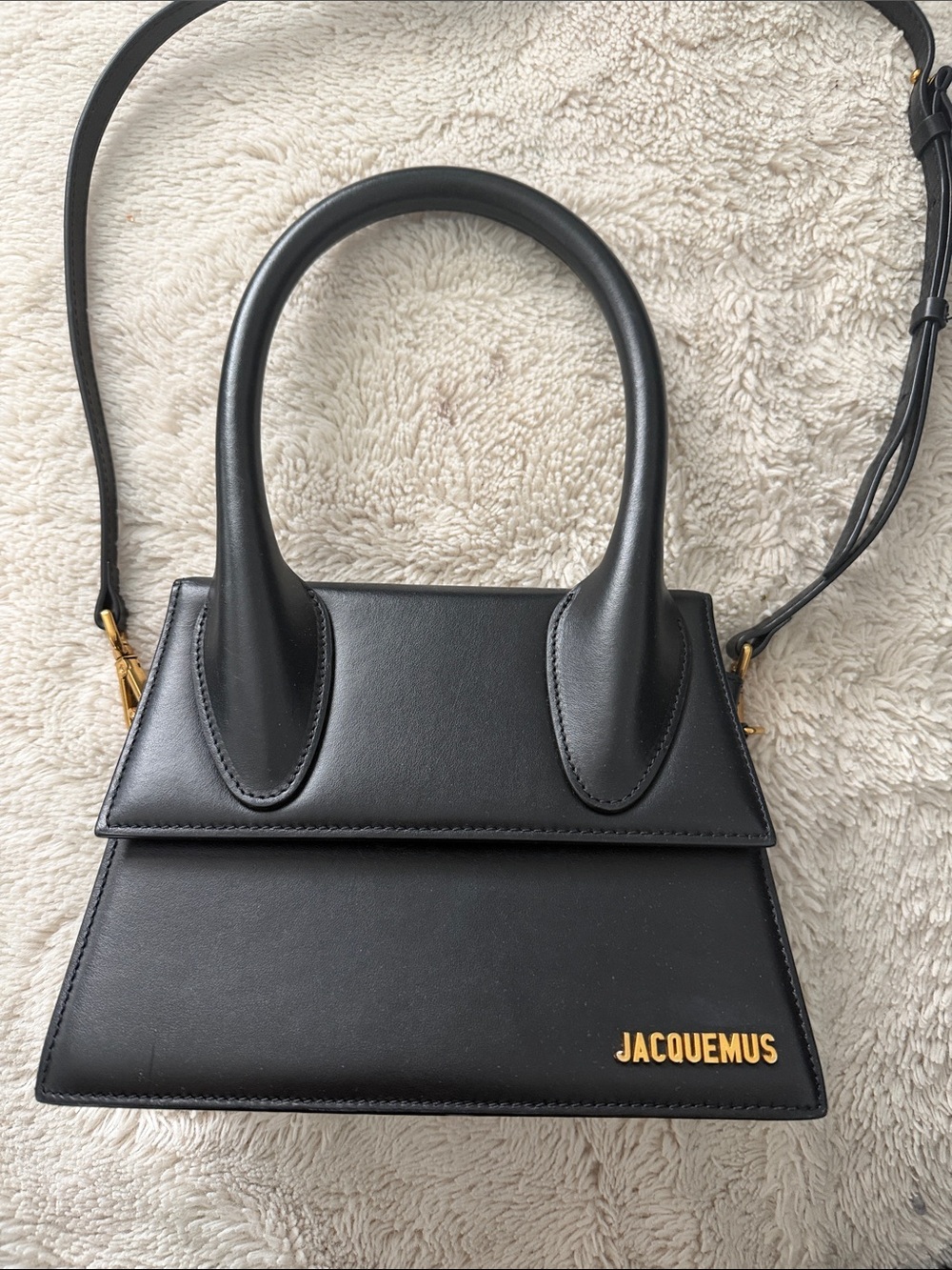 Jacquemus Black Le Chiquito Style Top-Handle Bag with Gold Logo